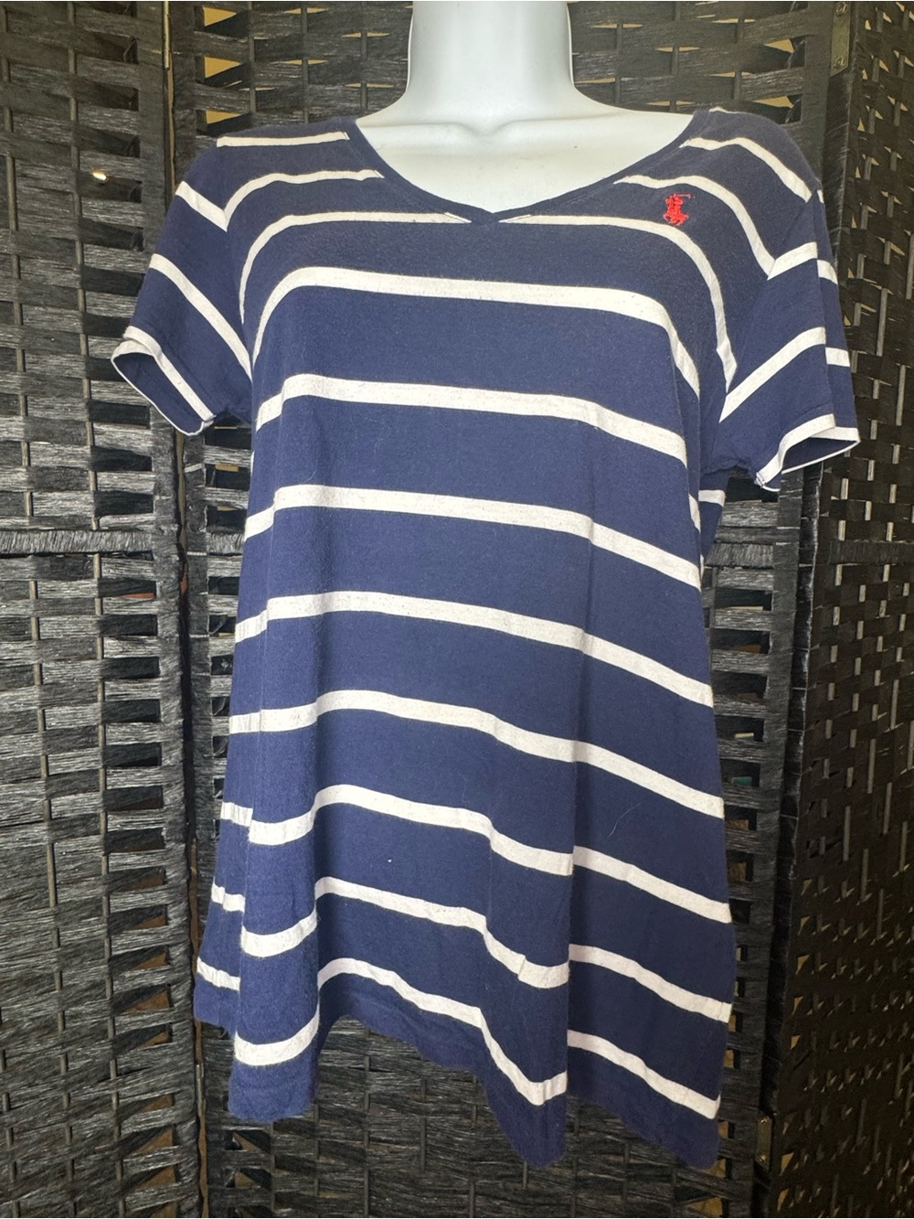 Women’s RL Polo Tee Navy/White Striped (173)